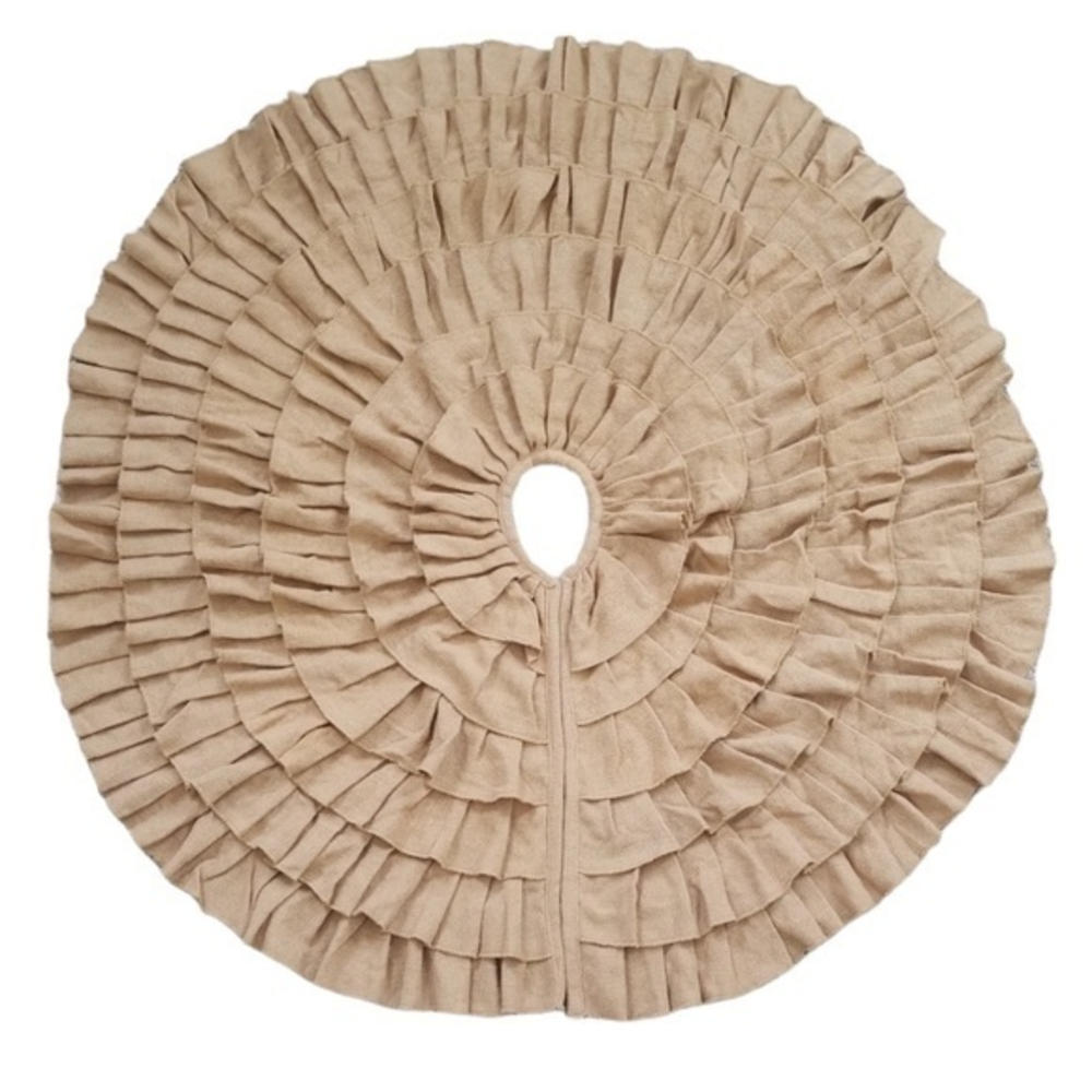 VHC Brands Burlap Natural Ruffled Christmas Tree Skirt‎ 48 Inch Diameter NEW